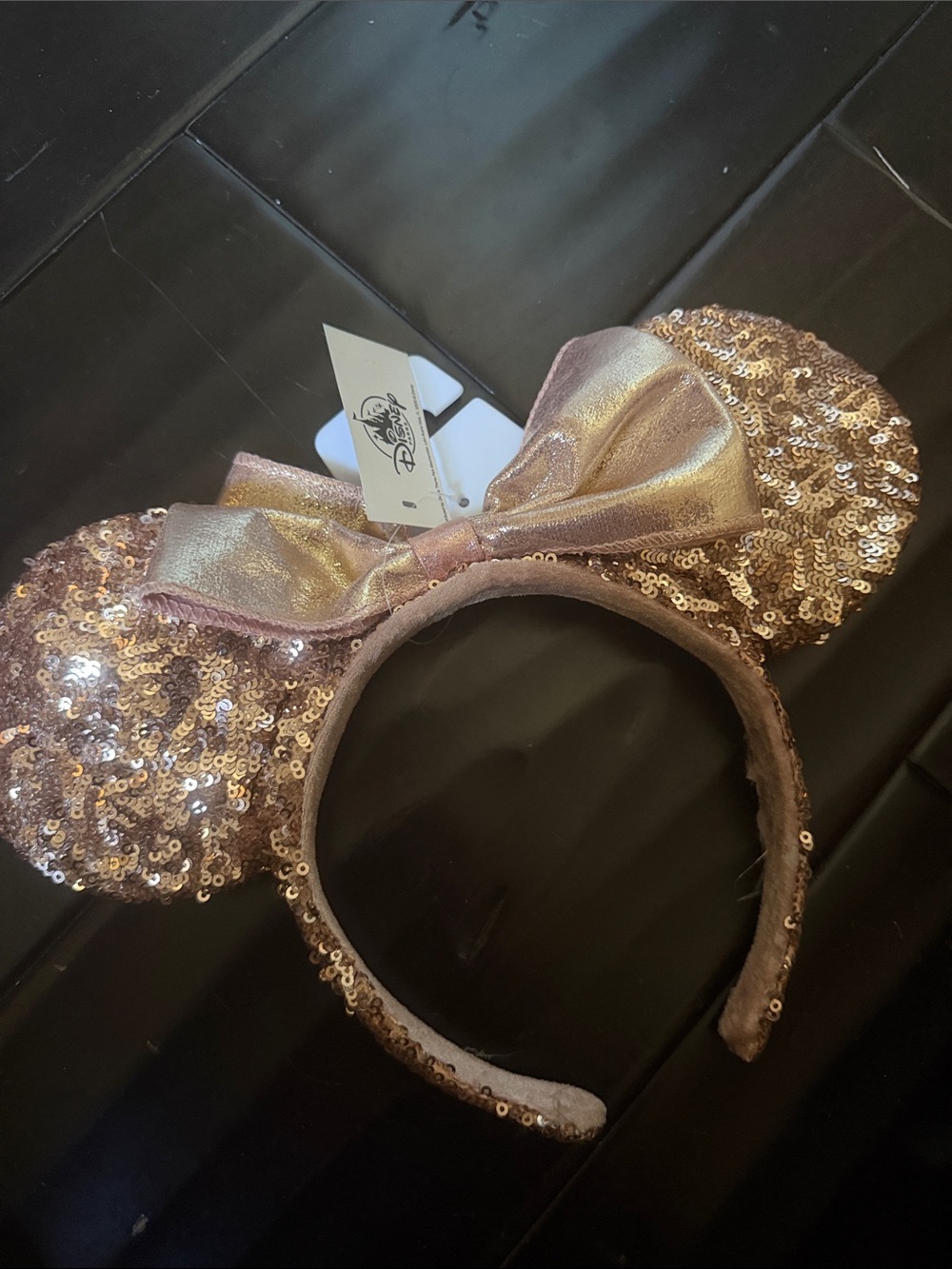 Disney Metallic Rose Gold Sequin Minnie Ears Headband
